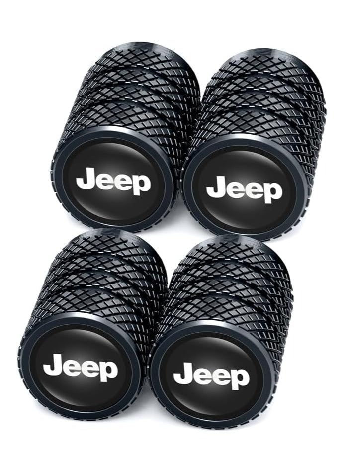 Jeep Metal Car Tire Air Caps Cover Car Tire Accessories for Jeep Grand Cherokee Comander Wrangler Compass Renegade Patriot, 4Pcs Car Tire Valve Stem Caps,Anti-Corrosion Leak-Proof,Black  - Image 1