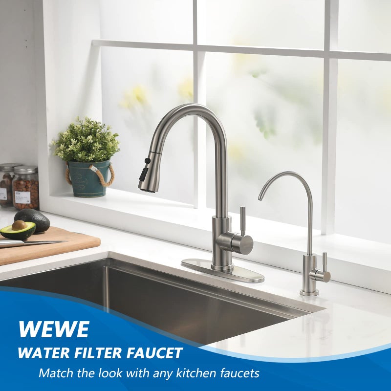 WEWE Drinking Water Faucet for Kitchen Sink, Kitchen Water Filter Faucet Stainless Steel for Reverse Osmosis or Water Filtration System Beverage Non-Air Gap RO Faucet Brushed Nickel Finish - Image 2