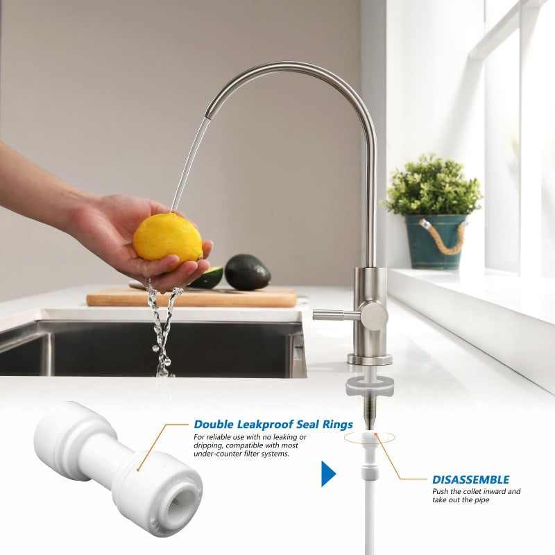WEWE Drinking Water Faucet for Kitchen Sink, Kitchen Water Filter Faucet Stainless Steel for Reverse Osmosis or Water Filtration System Beverage Non-Air Gap RO Faucet Brushed Nickel Finish - Image 5