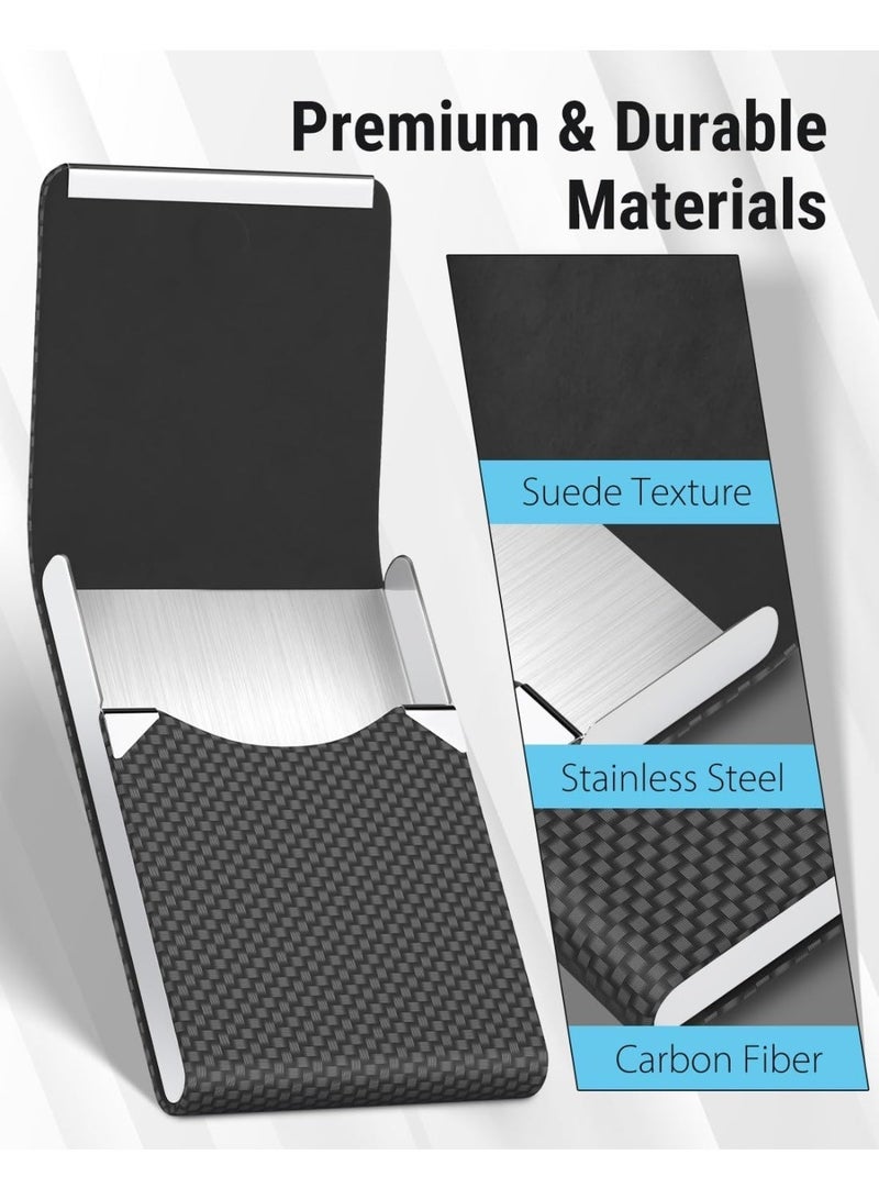 LuckyNov Business Card Holder, PU Leather & Stainless Steel Business Card Case for Men or Women, Slim Name Cards Holder  Carrier with Magnetic Closure, Black Carbon - Image 5