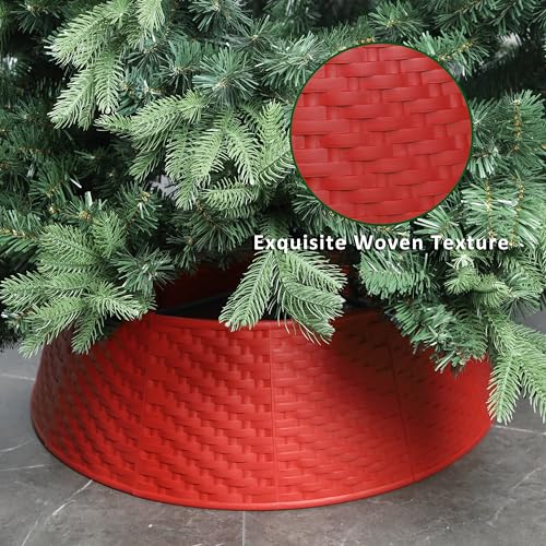 Blissun Christmas Tree Collar, 28.7" D Round Plastic Christmas Tree Ring, Christmas Tree Skirt for Artificial Christmas Trees Decoration (Red) - Image 4