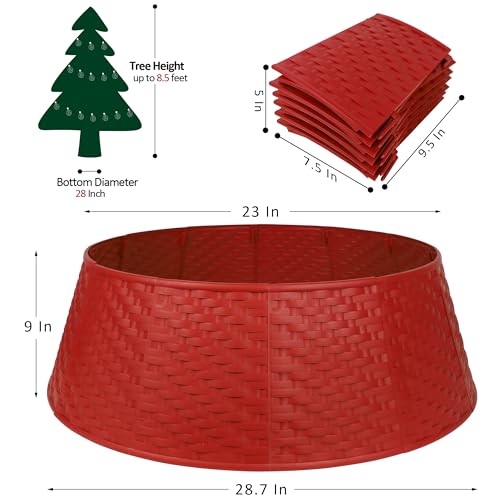 Blissun Christmas Tree Collar, 28.7" D Round Plastic Christmas Tree Ring, Christmas Tree Skirt for Artificial Christmas Trees Decoration (Red) - Image 2