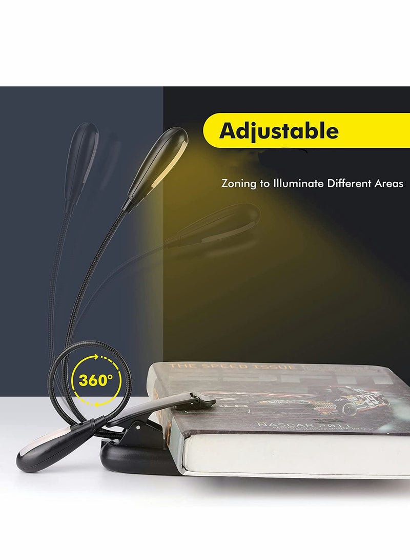 Zikra ضوء قراءة، 14 LED قابل لإعادة الشحن، ضوء قراءة دافئ أبيض مع مشبك، 9 درجات سطوع، 2 رقبة مرنة، خفيف الوزن وقابل للحمل، USB، مناسب للاستخدام على المكتب، السرير، أثناء السفر - Image 3