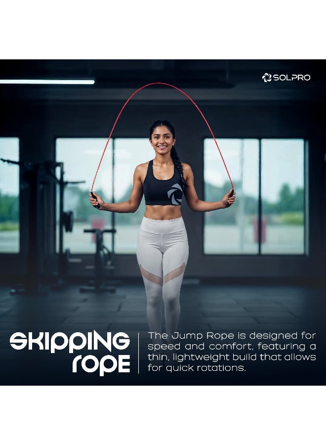 SOLPRO SKP056 Jump Rope for Men, Women & Kids|Lightweight, Adjustable Length, TangleFree|Handles, Durable Design|Ideal for Speed Training, Agility, Cardio, Fitness, Home & Gym Workouts (Black/Red) - Image 2