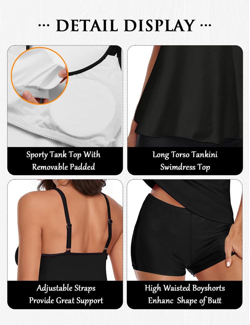 Urchics Stylish Swim Suits for Women Slimming Tankini Set Adjustable Straps 2 Piece Swimwear Tropical Hawaii Beach Pool Party Photoshoot Flattering Hides Belly Perfect for Vacation Black M - Image 4