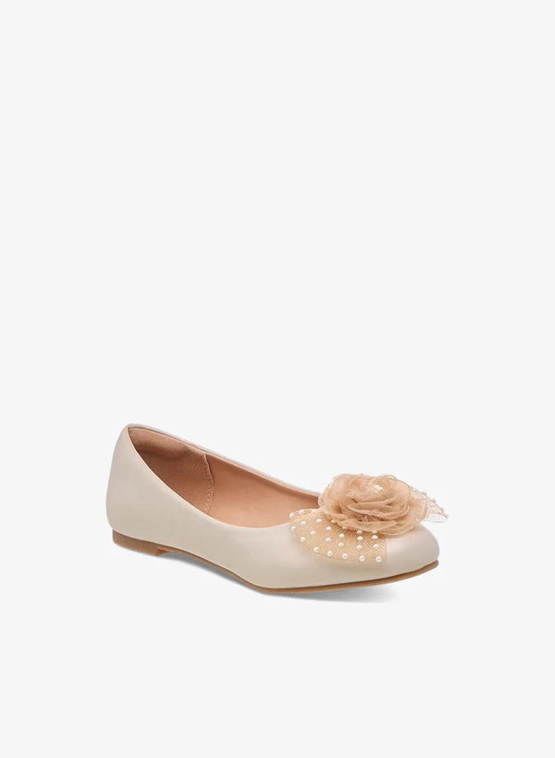 Pearl Embellished Ballerina Shoes with Flower Applique