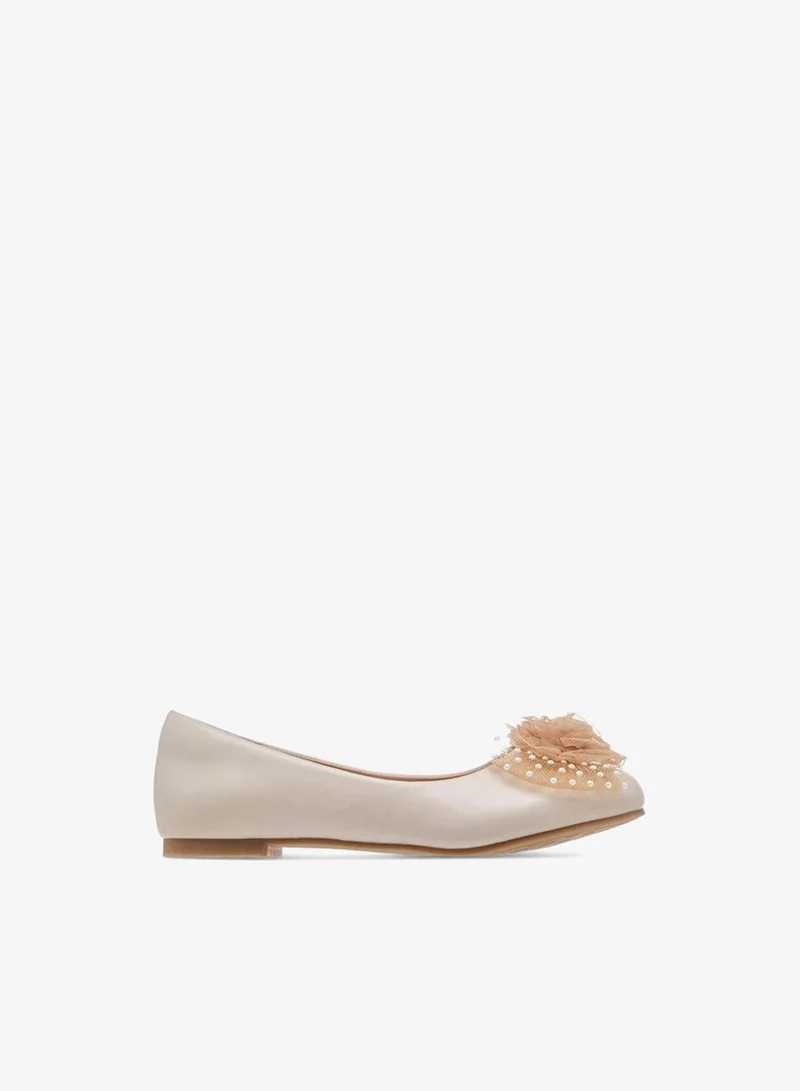 Little Missy BEIGE Pearl Embellished Ballerina Shoes with Flower Applique for Women | Best Price UAE