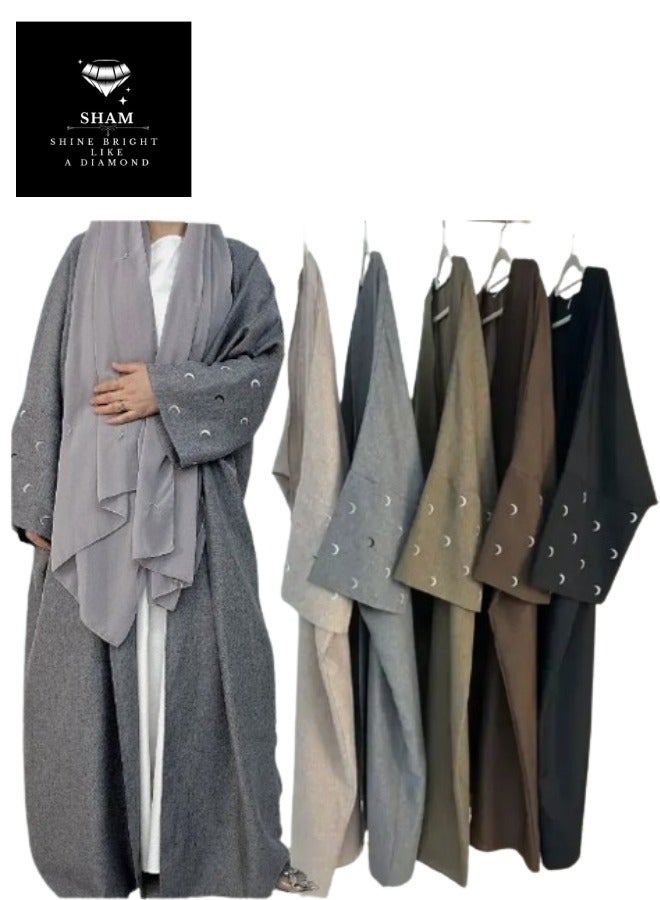 Sham 5 Abaya Pieces Crescent Moon Abaya Beige Gray Olive Brown And Black - Image 1