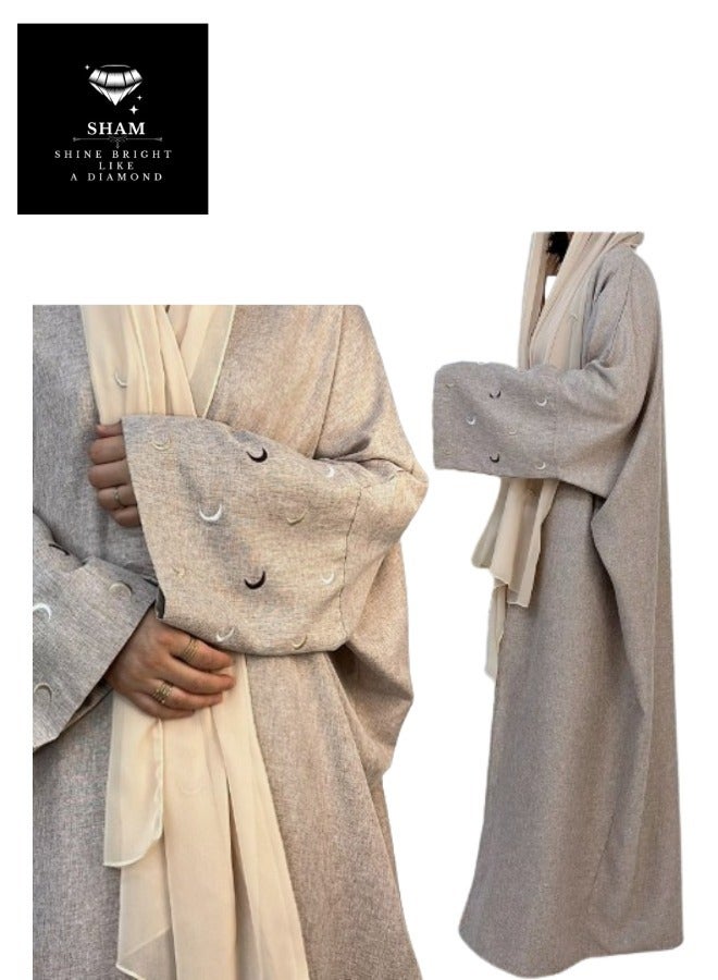 Sham 5 Abaya Pieces Crescent Moon Abaya Beige Gray Olive Brown And Black - Image 3