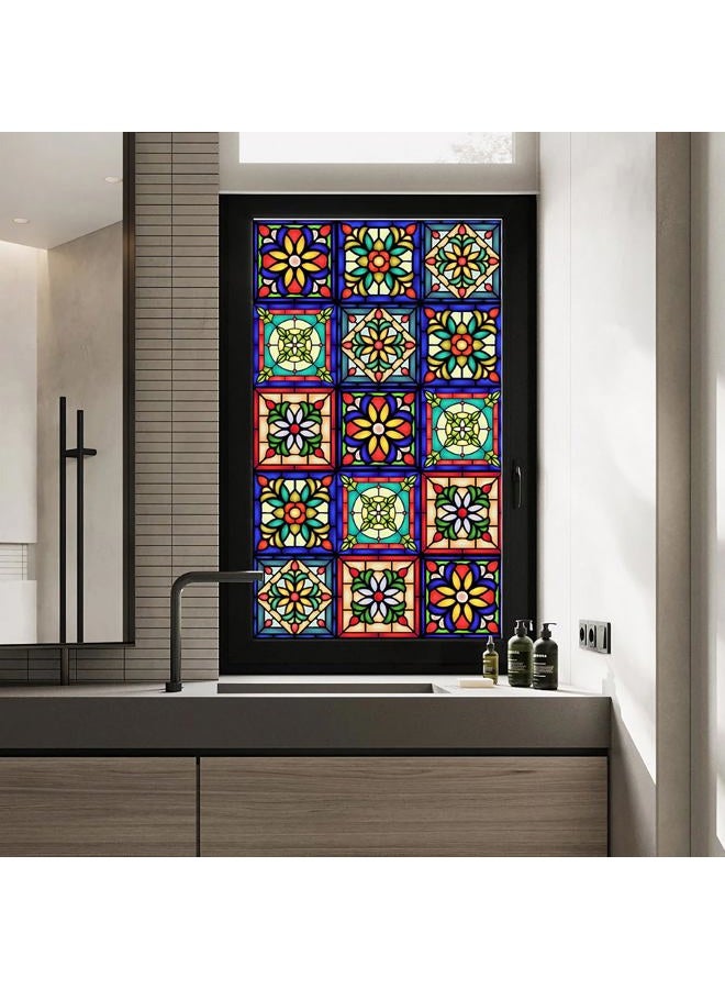 Heimerdinger Mexican Talavera Style Privacy Window Film Non-Adhesive Frosted Decorative Glass Film Static Cling Film for Bathroom Shower Room,Glass Film (Mexican Talavera 01) - Image 3