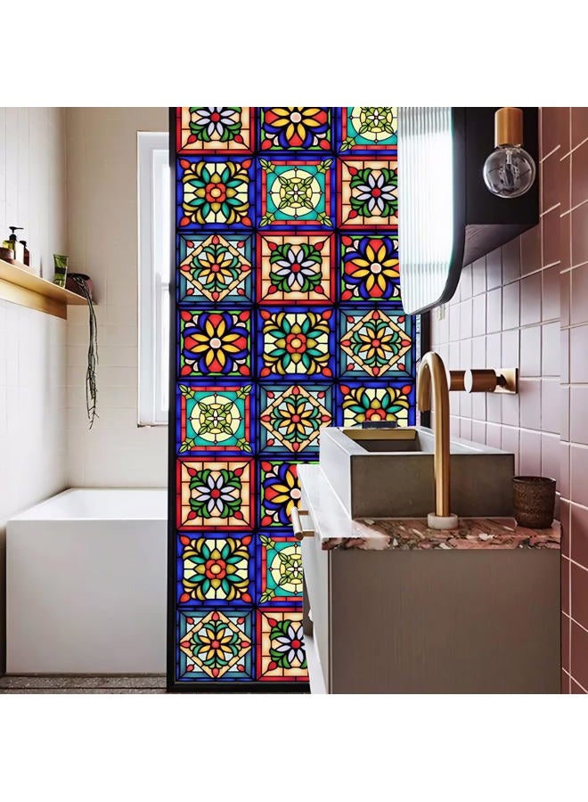 Heimerdinger Mexican Talavera Style Privacy Window Film Non-Adhesive Frosted Decorative Glass Film Static Cling Film for Bathroom Shower Room,Glass Film (Mexican Talavera 01) - Image 2