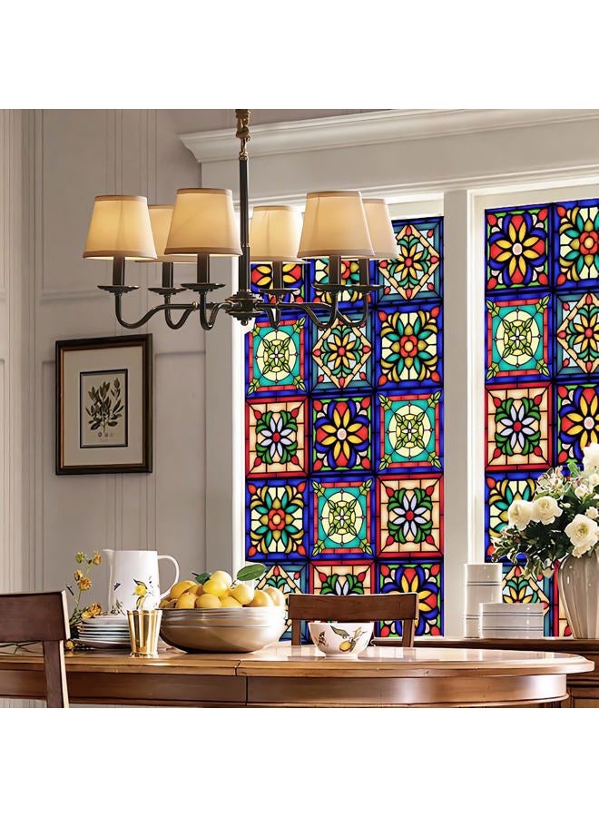 Heimerdinger Mexican Talavera Style Privacy Window Film Non-Adhesive Frosted Decorative Glass Film Static Cling Film for Bathroom Shower Room,Glass Film (Mexican Talavera 01) - Image 1