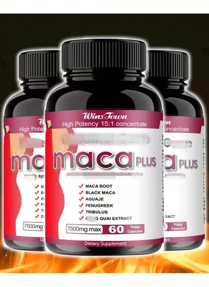 Wins Town Wins Town Maca Plus 7500MG Black Maca  Root  Women's Energy Boost Formula Dietary Health Supplement  60 Veggy Capsuies 