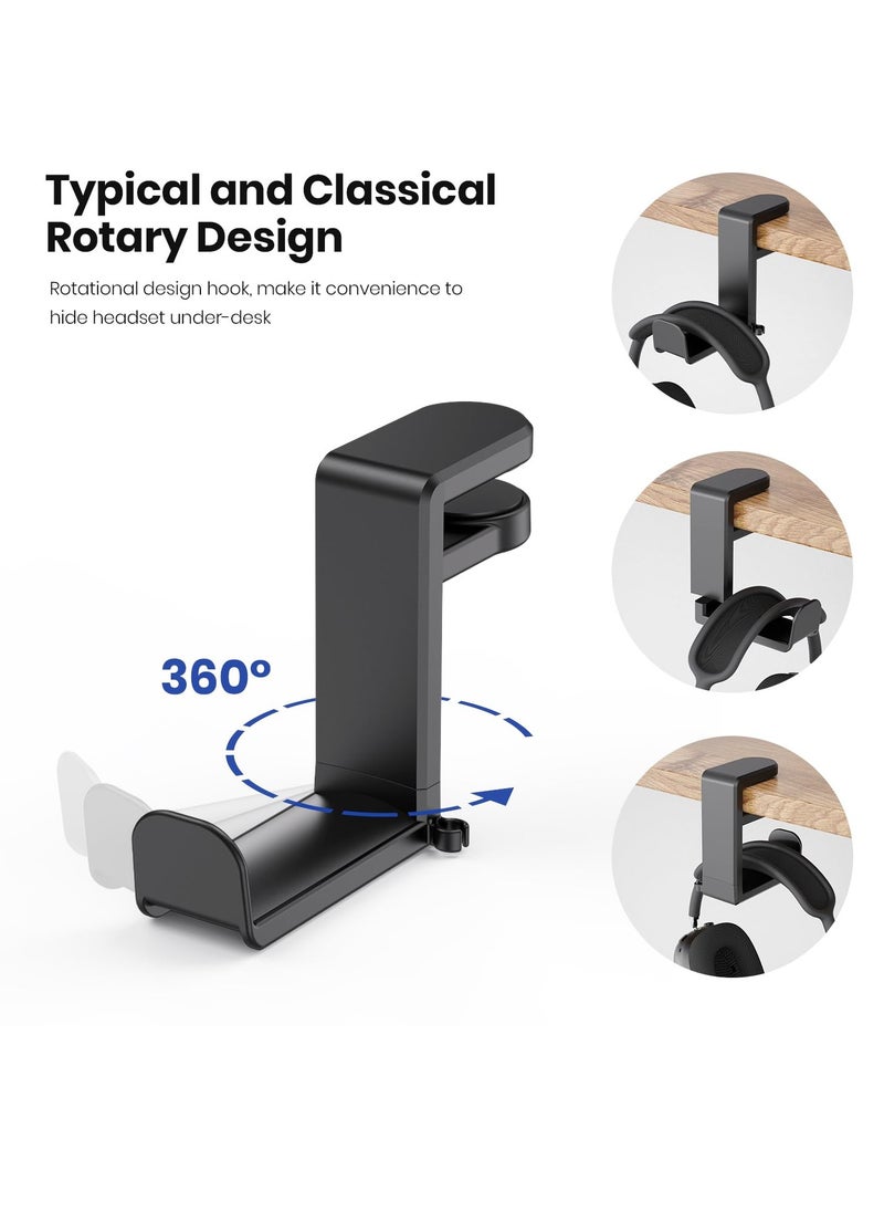 Milatech Color Headphone Hook Stand Hanger for PC Gaming Headsets, Headphone Holder with Adjustable and Rotating Arm Clip, Under Desk Design, Universal Fit, Built-in Cable Clip  - Image 4