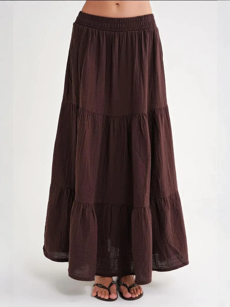 MixRay Coffee Brown Mixray Maxi Cotton Skirt for Women | Best Price UAE