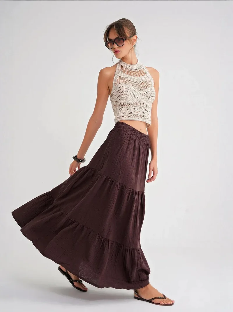 MixRay Coffee Brown Mixray Maxi Cotton Skirt for Women | Best Price UAE