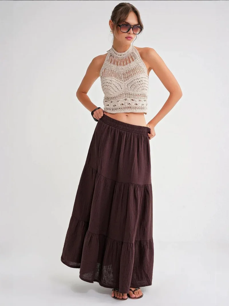 MixRay Coffee Brown Mixray Maxi Cotton Skirt for Women | Best Price UAE
