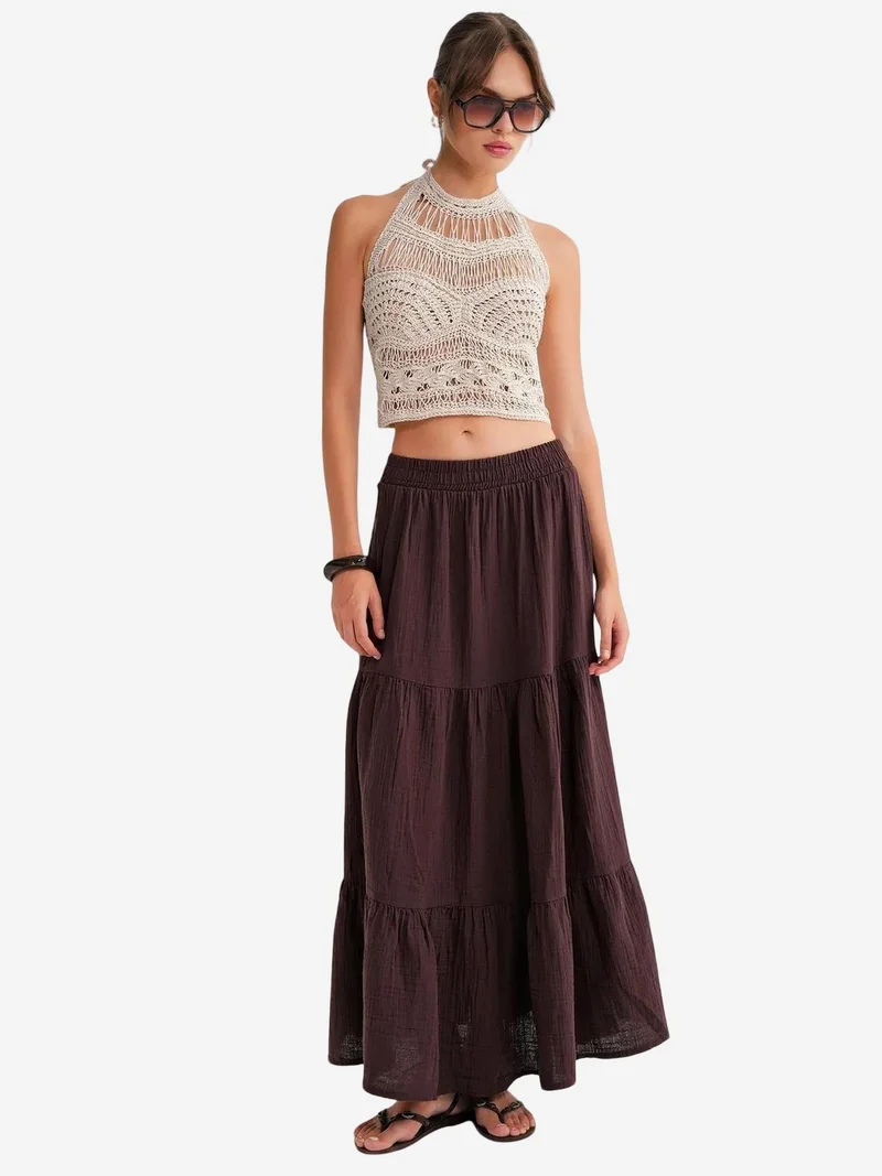 Mixray Coffee Brown Mixray Maxi Cotton Skirt for Women | Best Price UAE