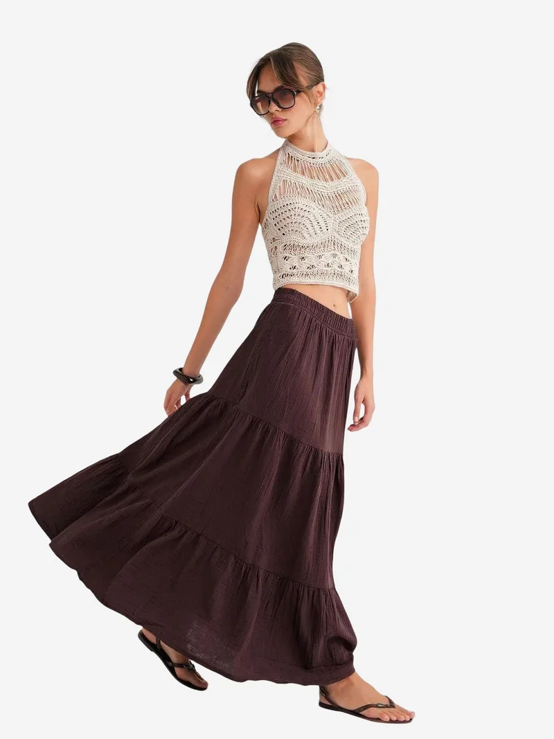 Mixray Coffee Brown Mixray Maxi Cotton Skirt for Women | Best Price UAE