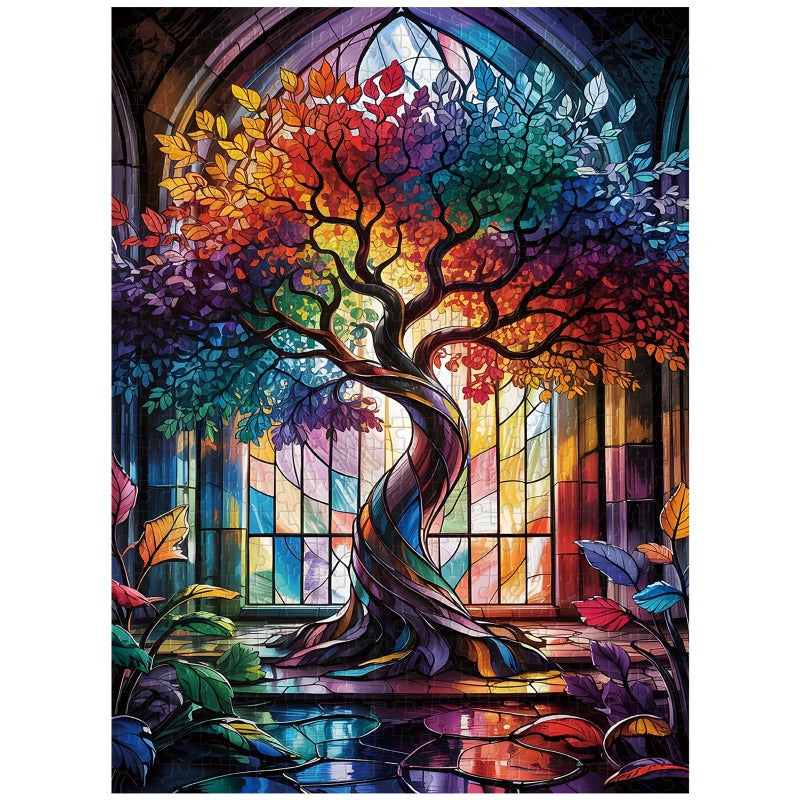 Artinhand Great Jigsaw Puzzles for Adults 500 Pieces Stained Glass Tree of Life Wooden Challenging Puzzles Gift for Friends Family Home Decoration Puzzle - Image 3