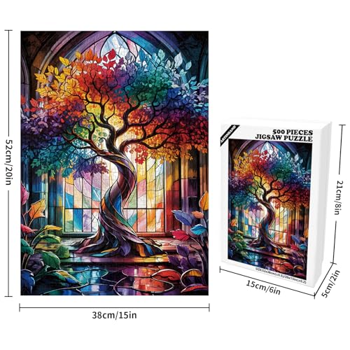 Artinhand Great Jigsaw Puzzles for Adults 500 Pieces Stained Glass Tree of Life Wooden Challenging Puzzles Gift for Friends Family Home Decoration Puzzle - Image 5