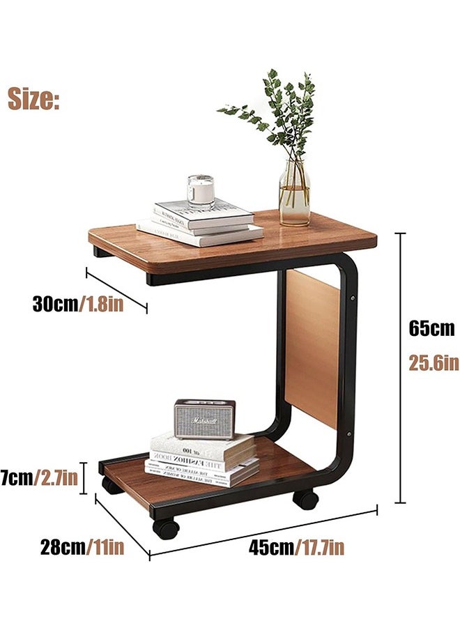 C-Shaped Side Table with Wheels, Compact Bedside and Sofa Table for Living Room, Bedroom, and Small Spaces, Dual Storage, Modern Coffee Table with Castors (45x30x65cm, White)
