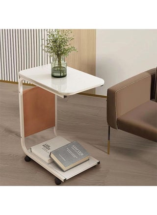 C-Shaped Side Table with Wheels, Compact Bedside and Sofa Table for Living Room, Bedroom, and Small Spaces, Dual Storage, Modern Coffee Table with Castors (45x30x65cm, White) - pzsku/Z8412CDB1727A9E5494C6Z/45/1745410872/eb2399b9-611a-4324-b44a-bd632c2100e3