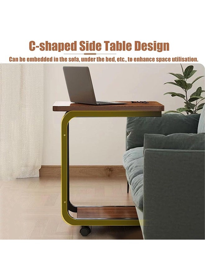 C-Shaped Side Table with Wheels, Compact Bedside and Sofa Table for Living Room, Bedroom, and Small Spaces, Dual Storage, Modern Coffee Table with Castors (45x30x65cm, White)
