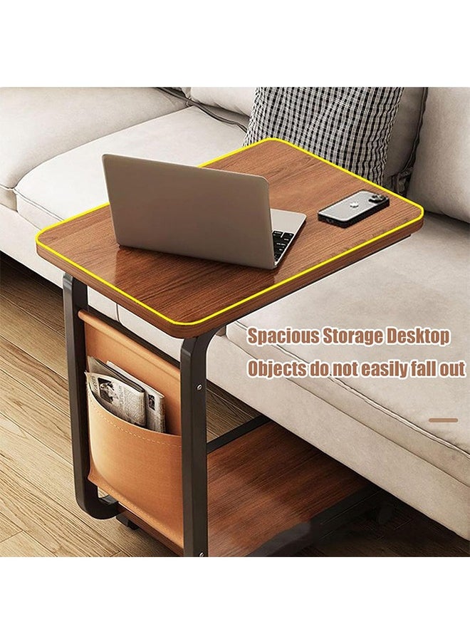 C-Shaped Side Table with Wheels, Compact Bedside and Sofa Table for Living Room, Bedroom, and Small Spaces, Dual Storage, Modern Coffee Table with Castors (45x30x65cm, White)