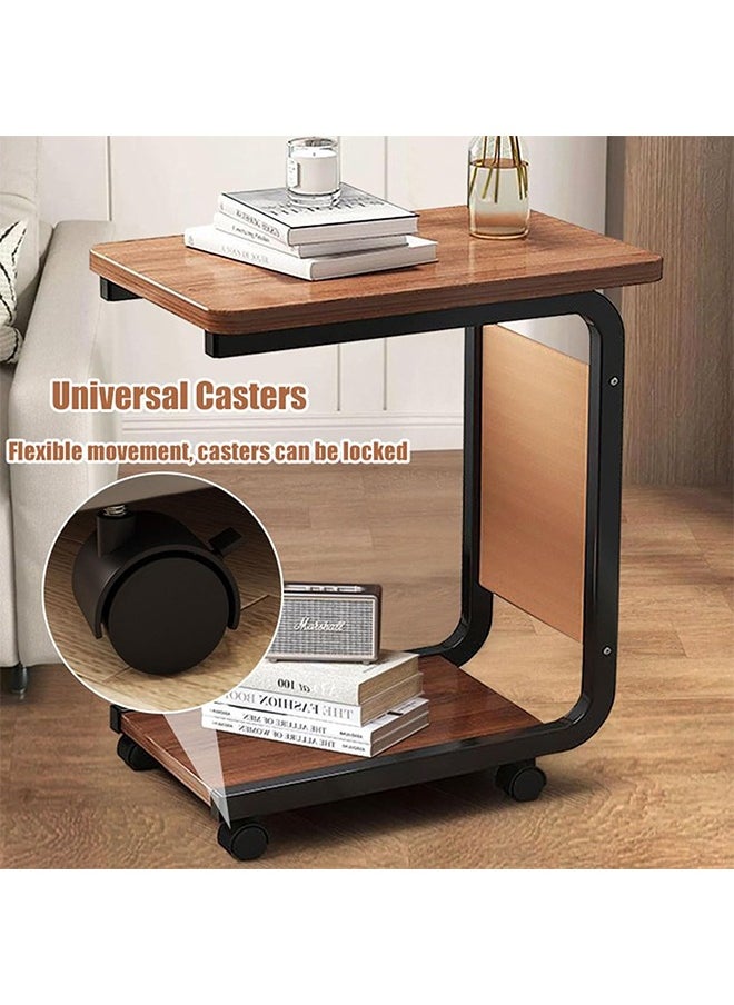 C-Shaped Side Table with Wheels, Compact Bedside and Sofa Table for Living Room, Bedroom, and Small Spaces, Dual Storage, Modern Coffee Table with Castors (45x30x65cm, White)