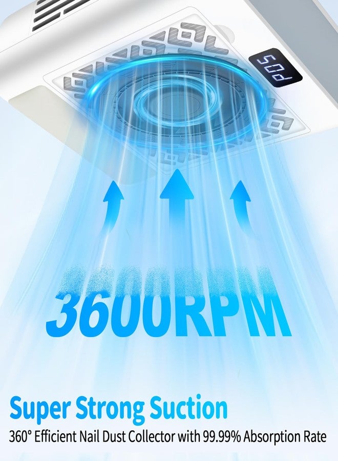 CGBE جهاز جمع غبار الأظافر CGBE: 3600 دورة في الدقيقة جهاز جمع غبار بدون فرش مع 5 سرعات للشفط، وسادة يد، و2 فلتر و10 أوراق فلتر قابلة للتخلص، جهاز جمع غبار الأظافر للاستخدام المنزلي والصالونات (أبيض) - Image 2