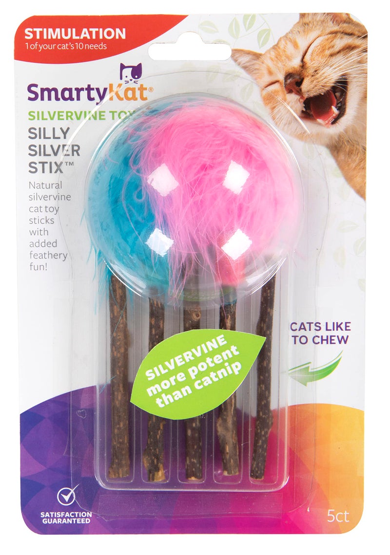 SmartyKat (5 Count Silly Silver Stix Natural Silvervine Cat Toys - Blue/Pink, One Size - Image 2