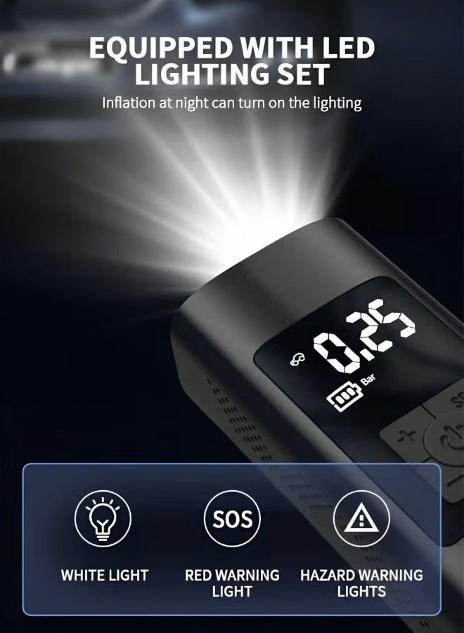 منفاخ الإطارات المحمولة ضاغط الهواء لإطارات السيارات مع مقياس ضغط الإطارات الرقمي ضاغط الهواء للسيارة دراجة نارية مضخة الدراجة الكهربائية ومضخة دراجة - Image 1