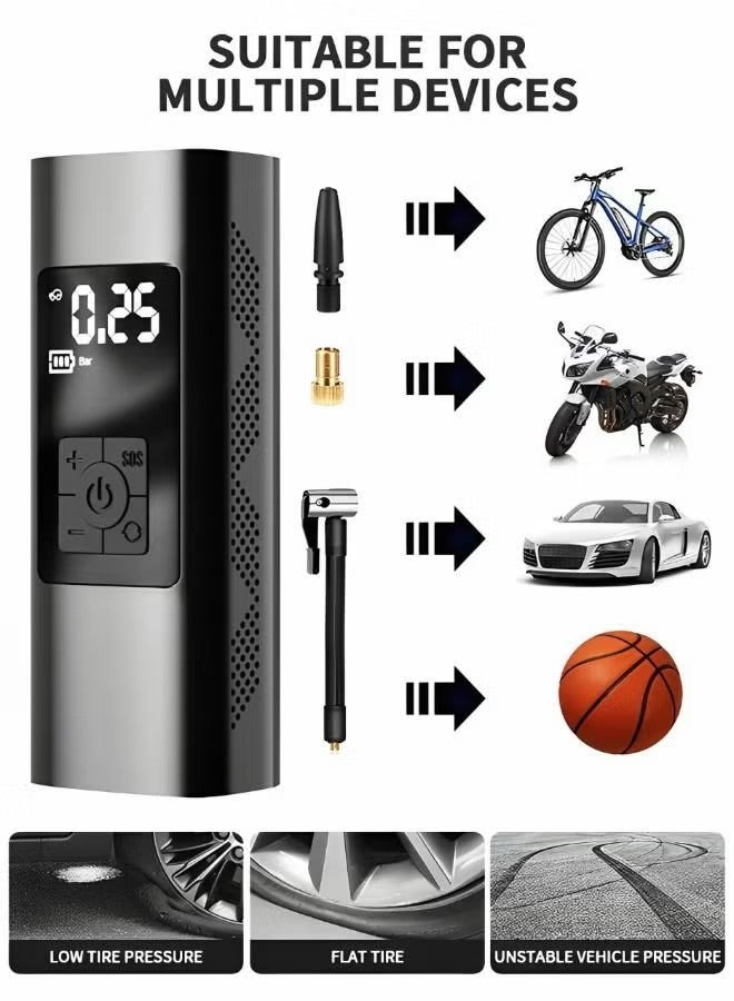 منفاخ الإطارات المحمولة ضاغط الهواء لإطارات السيارات مع مقياس ضغط الإطارات الرقمي ضاغط الهواء للسيارة دراجة نارية مضخة الدراجة الكهربائية ومضخة دراجة - Image 4