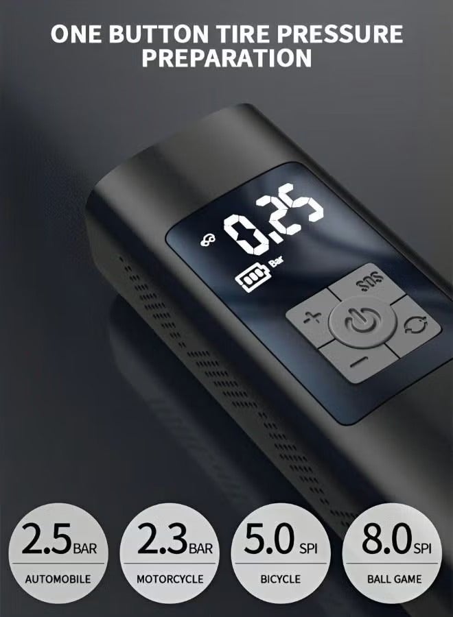 منفاخ الإطارات المحمولة ضاغط الهواء لإطارات السيارات مع مقياس ضغط الإطارات الرقمي ضاغط الهواء للسيارة دراجة نارية مضخة الدراجة الكهربائية ومضخة دراجة - Image 5