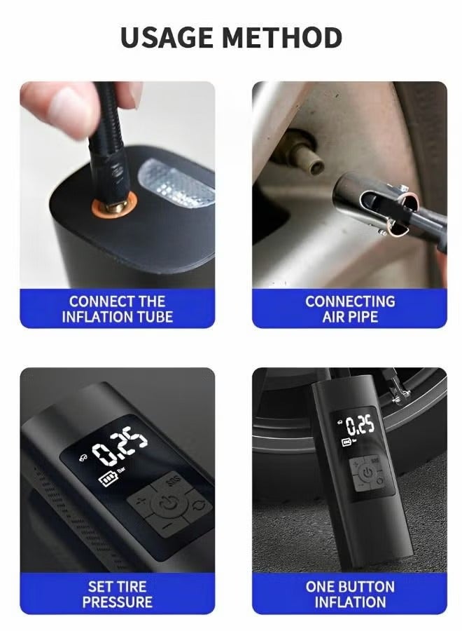 منفاخ الإطارات المحمولة ضاغط الهواء لإطارات السيارات مع مقياس ضغط الإطارات الرقمي ضاغط الهواء للسيارة دراجة نارية مضخة الدراجة الكهربائية ومضخة دراجة - Image 2