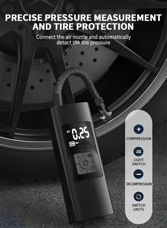 منفاخ الإطارات المحمولة ضاغط الهواء لإطارات السيارات مع مقياس ضغط الإطارات الرقمي ضاغط الهواء للسيارة دراجة نارية مضخة الدراجة الكهربائية ومضخة دراجة - Image 3
