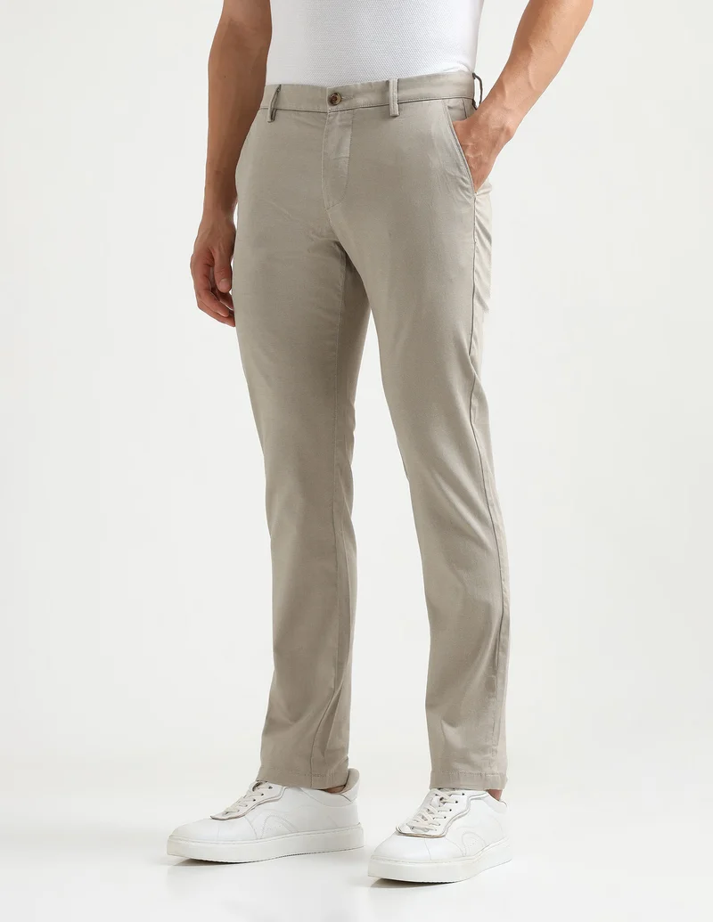 Arrow Beige Textured Slim Fit Trousers for Men | Best Price UAE