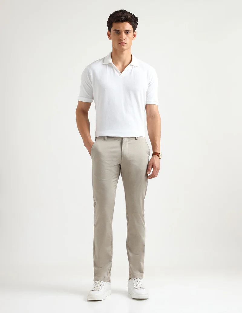 Arrow Beige Textured Slim Fit Trousers for Men | Best Price UAE