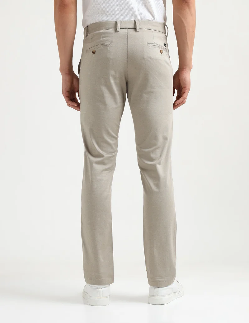 Arrow Beige Textured Slim Fit Trousers for Men | Best Price UAE