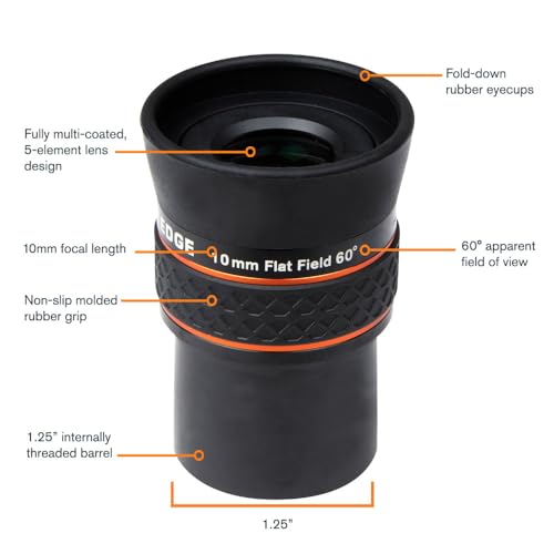Celestron 93450 Ultima Edge 10mm Parfocal Ultra Flat Field Eyepiece Designed for 1.25" Focusers - Incredibly Crisp Views, Fully Multi-Coated Lens, Moulded Rubber Grip, Black - Image 2