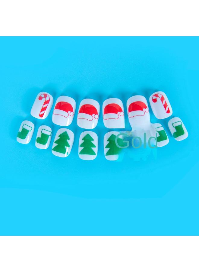 Bluejw Christmas Tree Crutch Pattern Children's Fake Nails 20 Pieces Of Fashion Adhesive Nail Patch Wear Nail Pieces - Image 4