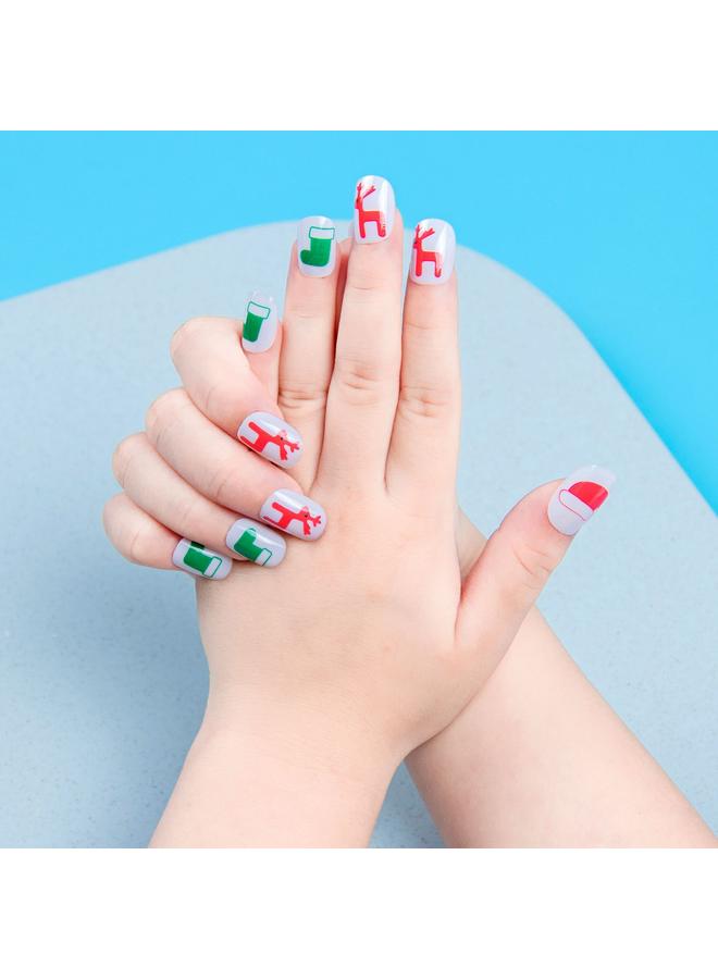 Bluejw Christmas Tree Crutch Pattern Children's Fake Nails 20 Pieces Of Fashion Adhesive Nail Patch Wear Nail Pieces - Image 3