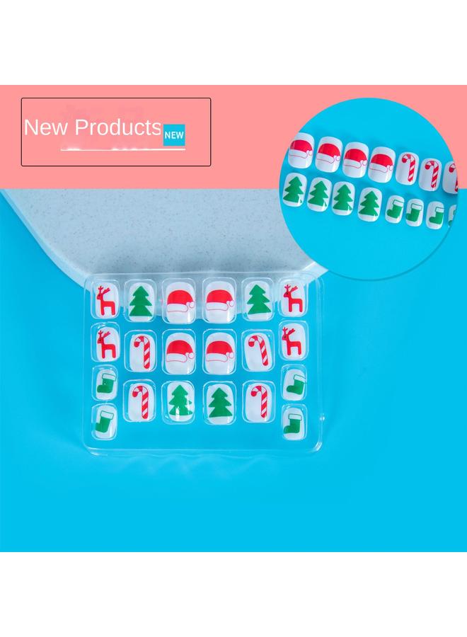 Bluejw Christmas Tree Crutch Pattern Children's Fake Nails 20 Pieces Of Fashion Adhesive Nail Patch Wear Nail Pieces - Image 2