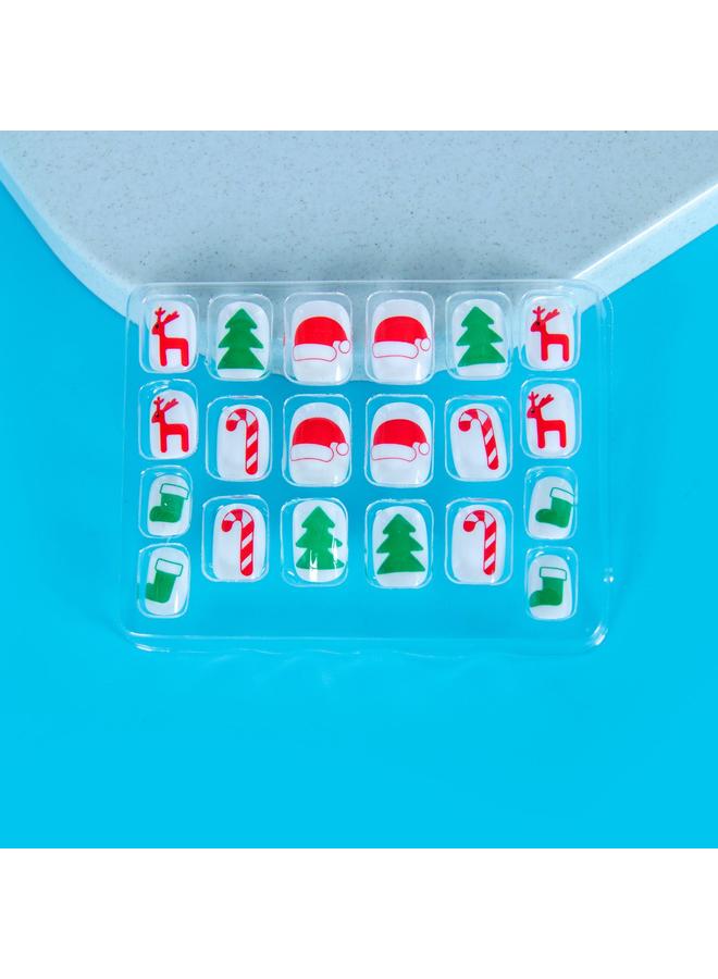 Bluejw Christmas Tree Crutch Pattern Children's Fake Nails 20 Pieces Of Fashion Adhesive Nail Patch Wear Nail Pieces - Image 5