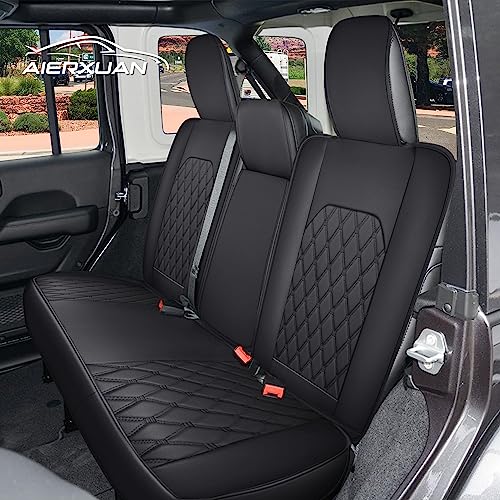 Aierxuan Jeep Wrangler JK JL 4-Door Back Seat Covers Custom Fit 2007-2025 Unlimited Rubicon 392 Sahara Willys Sport High Altitude 4X4 Truck Pickup Waterproof Leather (Rear Seat/Black1) - Image 3