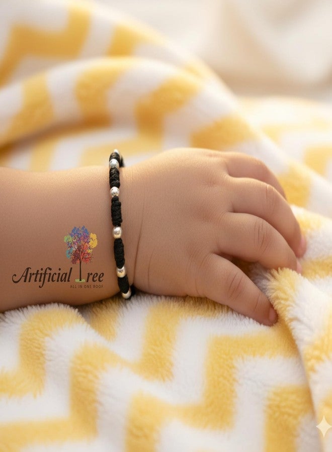 ARTIFICIAL TREE 1 Pair Ball Black Thread Nazariya Bracelet | 1 Pair Evil Eye Black Thread Nazariya Adjustable Bracelet | Nazar Battu | New Born Baby to 6 Year Kids | 4 Piece (AT BABY BRCT 0028) - Image 2