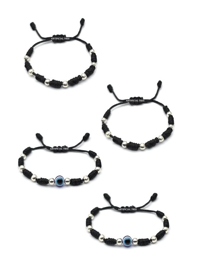 ARTIFICIAL TREE 1 Pair Ball Black Thread Nazariya Bracelet | 1 Pair Evil Eye Black Thread Nazariya Adjustable Bracelet | Nazar Battu | New Born Baby to 6 Year Kids | 4 Piece (AT BABY BRCT 0028) - Image 1