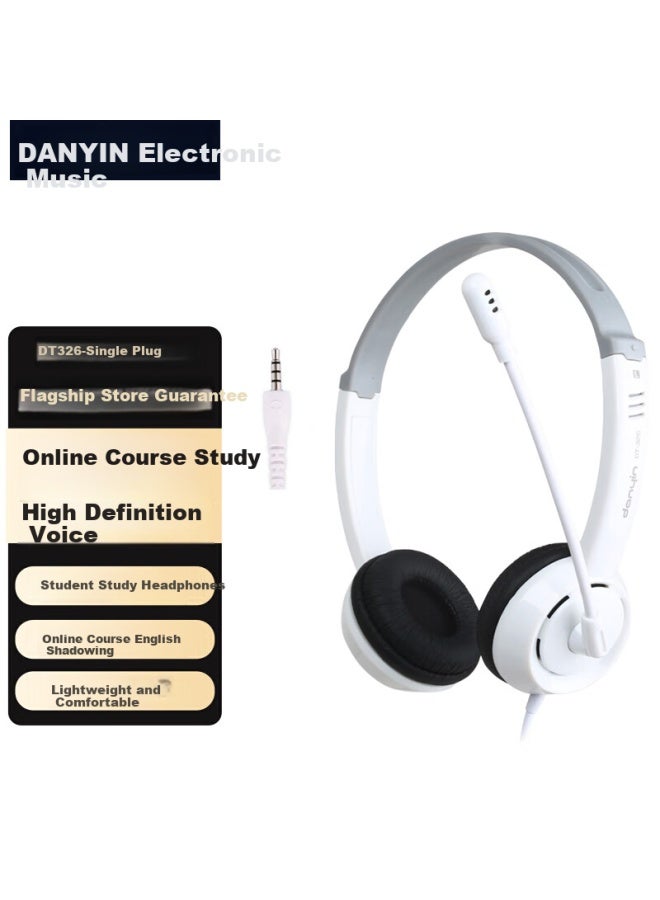 Danyin Dt326 Headphones, Over-ear Computer Headphones For Children, Online Cl, Recording, Laptop Headset, English Learning, Speaking Practice, Listening And Speaking Test, 3.5mm Round Single Plug, White - Image 1