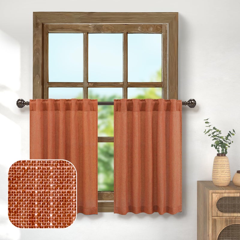 Pitalk Fall Cafe Curtains Burnt Orange Kitchen Curtain Boho Farmhouse 30 Inch Length Linen Sheer Short Small Window Curtains Cafe Curtains for Living Room Teen Girls Bedroom Bunk Bed 30x30 Long Western Decor - Image 1